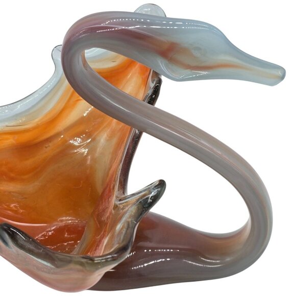 Murano Style Art Glass Swan Dish Amber White Hand Blown Sculptural Centerpiece - Picture 3 of 12